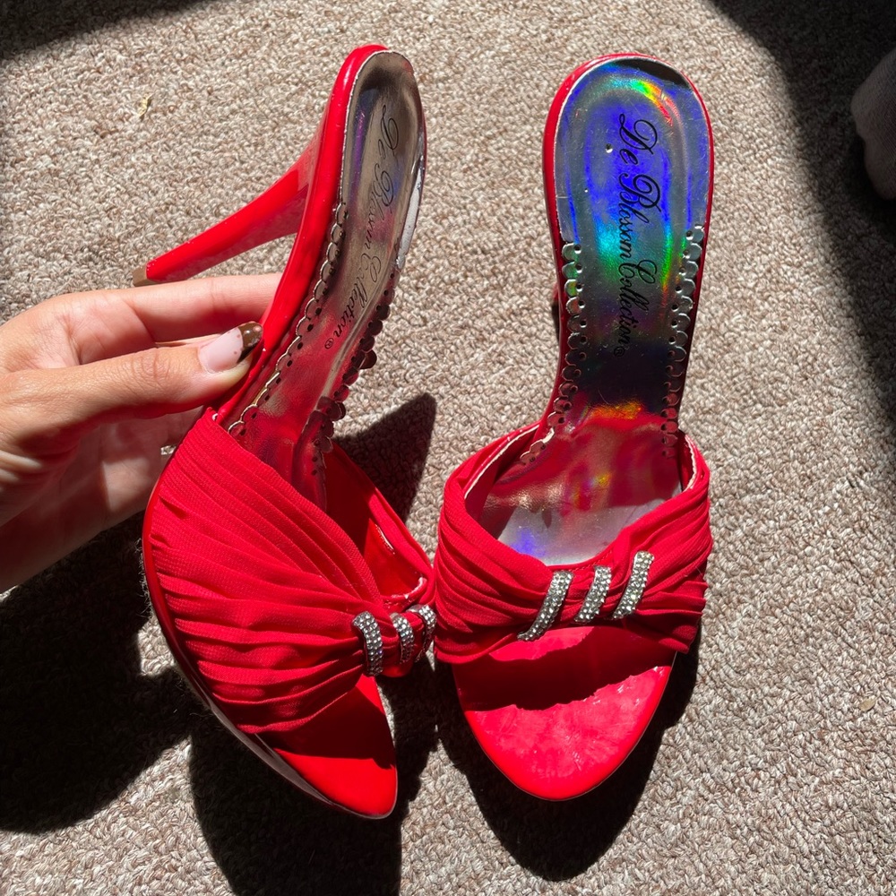 Vintage red heels with diamond embellishment